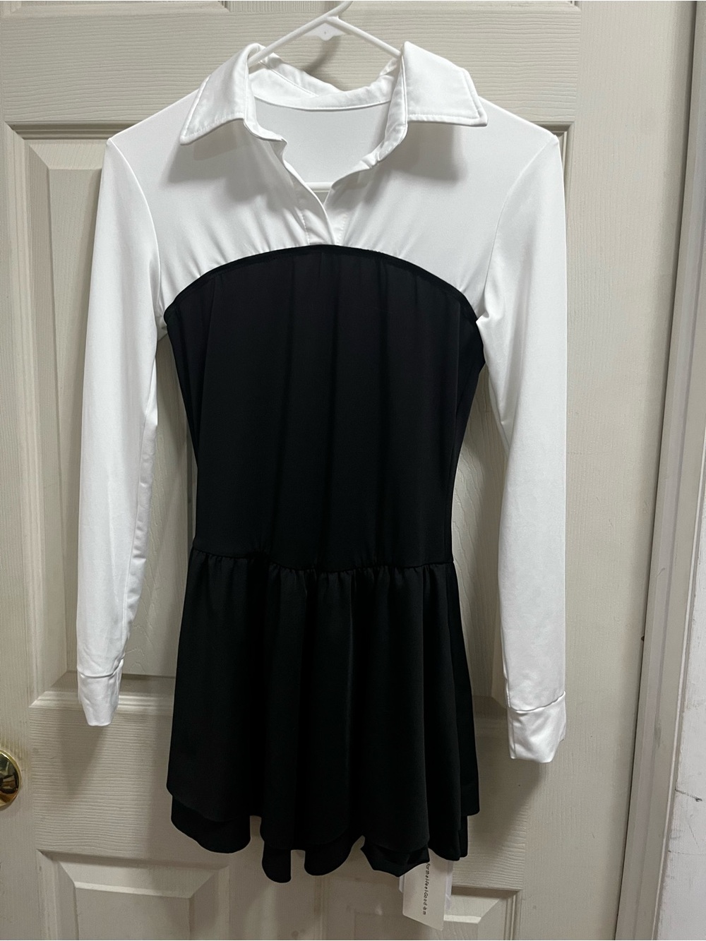Commense Black Long Sleeve Dress with Gathered Waist